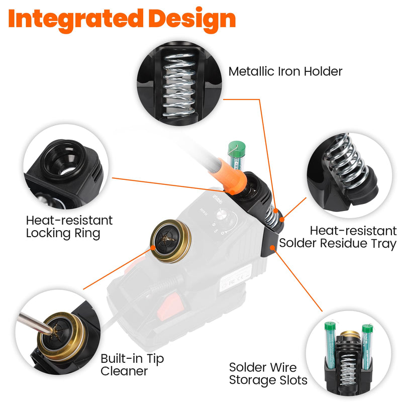 937D-I 3 Cordless Soldering Station, Portable Soldering Iron Kit Compatible with 20V Milwaukee Battery, Integrated Design, Adjustable Temperature 392°F-896°F, Digital Display, Auto Sleep compatible with Milwaukee 18/20V Battery