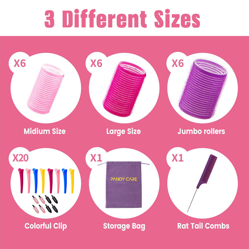  [AUSTRALIA] - Hair Rollers Set 40 PCS, PandyCare Hair Rollers For Long & Short - No Heat, Hair-friendly, Natural Effect, Includes 18 Rollers (1.73+1.41+0.98 inch), 20 Hair Clips,1 Rat Tail Comb ,1 Storage Bag