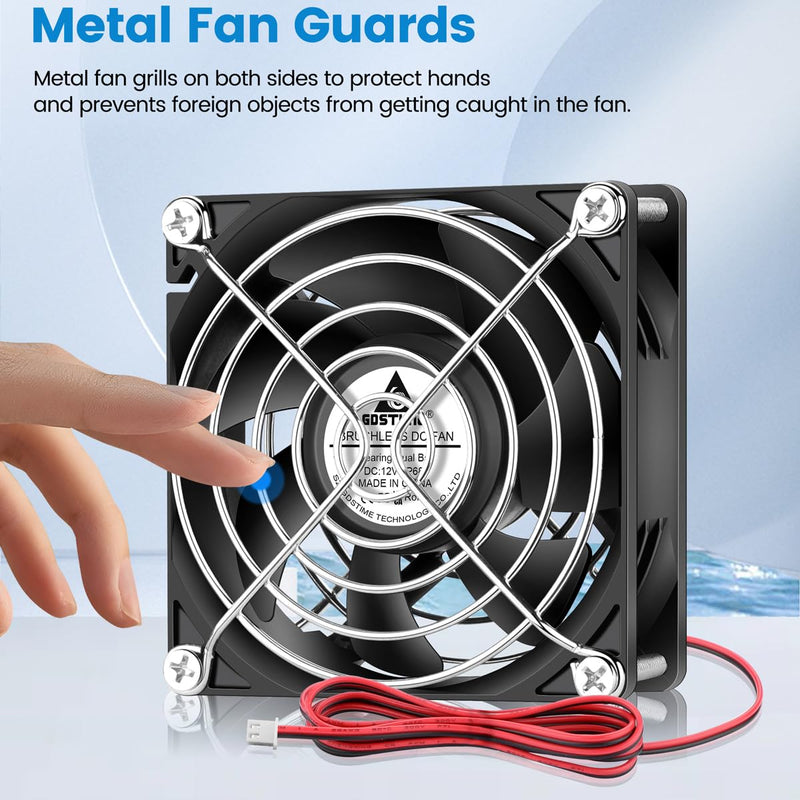 GDSTIME 80mm x 25mm 12V IP68 Waterproof Exhaust Fan Small Brushless DC Cooling Computer Case Fan 2 Pin Dual Ball Bearings for RV Fridge Ventilation, 2 Pack 80x25mm
