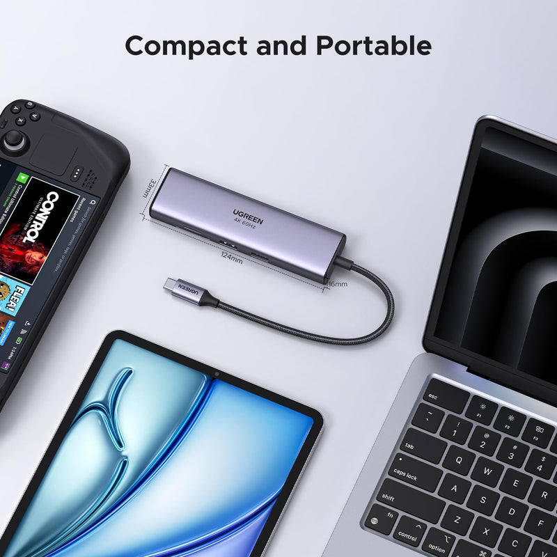 UGREEN Revodok 7 in 1 USB C Hub Gigabit Ethernet Adapter 4K@60Hz HDMI | 100W PD Charging, USB A Data Ports, SD/TF Card Reader Compatible with MacBook Neo/Pro/Air, iPad, Steam Deck 33 x 124 x 16 millimetre