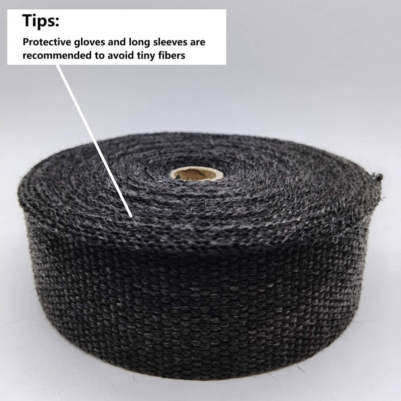 Ucreative Black Fiberglass Exhaust Header Wrap 2" x 16.5' with 5pcs 11.8 Inch Stainless Steel Locking Ties (1-Pack)