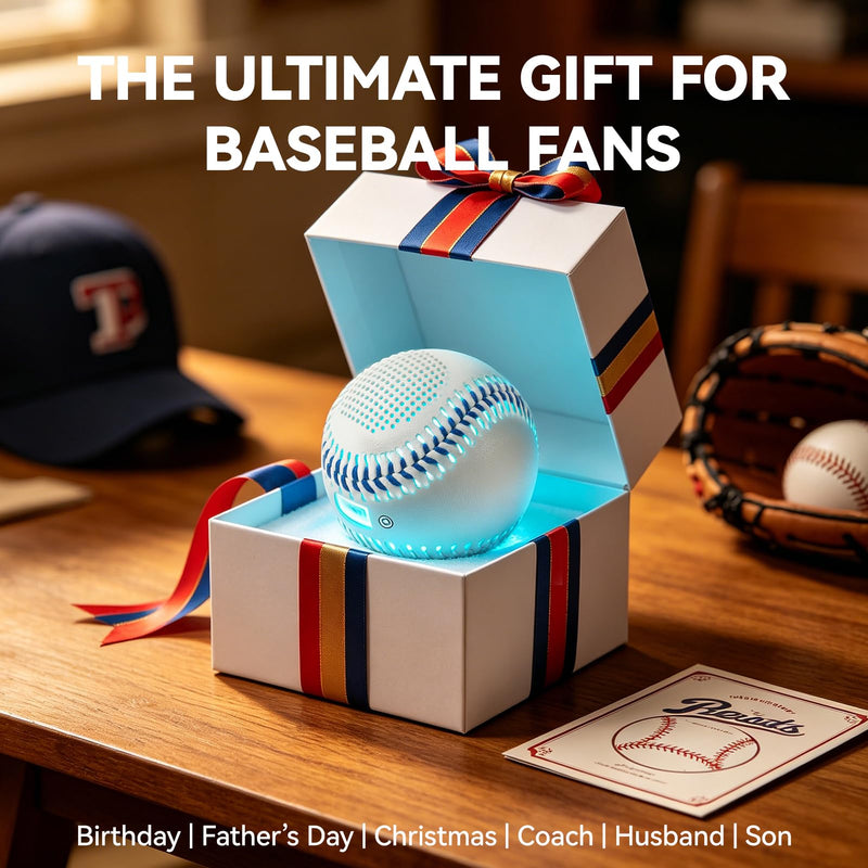 Glow Baseball Bluetooth Speaker, Blue | Portable Wireless, Sync-to-Music LED Lights, IPX7 Waterproof, Outdoor Speaker