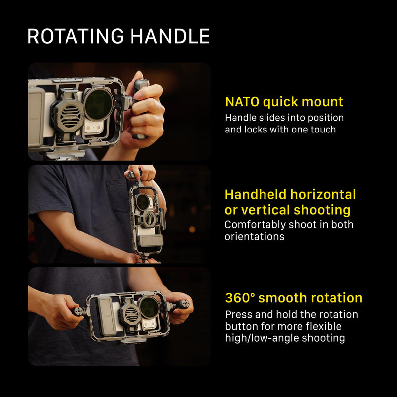 Tilta Universal Khronos Smartphone Case Adjustable NATO Handle | 360 Degree Rotation | Quick Release NATO Rail Mount | 1/4"-20 Accessory Threads | Mobile Filmmaking Rig - Space Gray