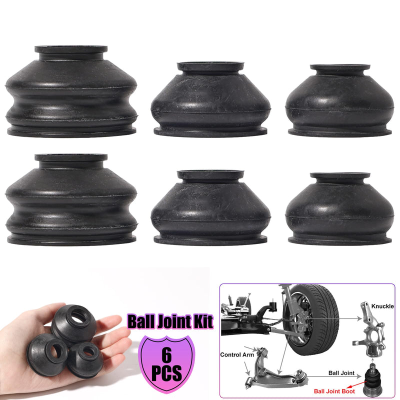 6PCs Universal Ball Joint Head Dust Protection Tie Rod Boot Cover Automotive Replacement Tie Rod End Boots Rubber Track Turn Lower Upper Repair Kit Car Suspension Steering Parts Accessories 3x2 Sizes 6PCs