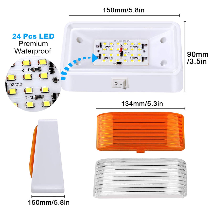 BlueFire Super Bright LED RV Porch Light RV Exterior Lights Porch Utility Light 12V Replacment Light with ON/OFF Switch, Clear and Amber Removable Lens for RV, Trailer, Camper (2 Pack) 2 Pack