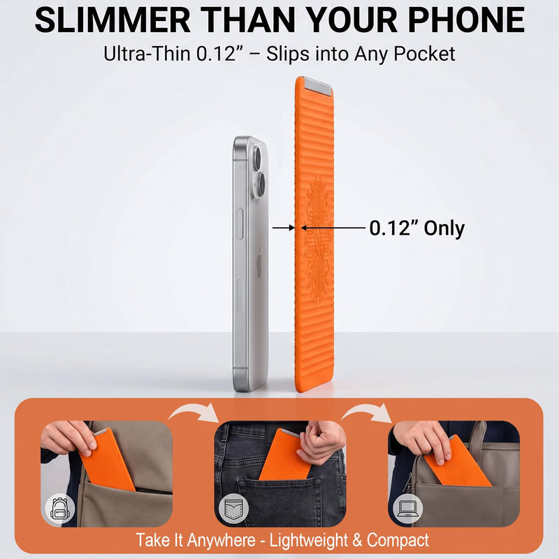 1PCS Flexible Silicone Phone Stand Holder, Foldable Adjustable Cell Phone Stand, Portable Anti Slip Airplane Phone Holder for Bed, Office, Kitchen, Travel, Compatible with Smartphone, Tablet（Orange） Orange