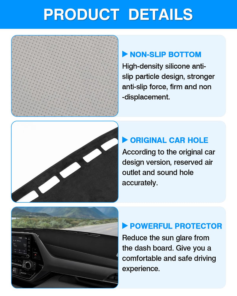 Autorder Dashboard Cover Mat for Toyota Highlander 2020 2021 2022 2023 2024 2025 Accessories Dash Cover Flannel Dash Mat Sunshade Glare UV Rays Protector(Compatible with or Without Display) 2020-2025 Highlander