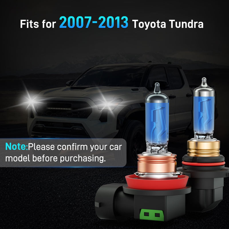  [AUSTRALIA] - Fits for 2007-2013 Toyota Tundra Halogen Headlight Bulbs Combo, Ultra Bright 5000K White High Low Beam Headlight Bulbs, Plug and Play, 4 Pack