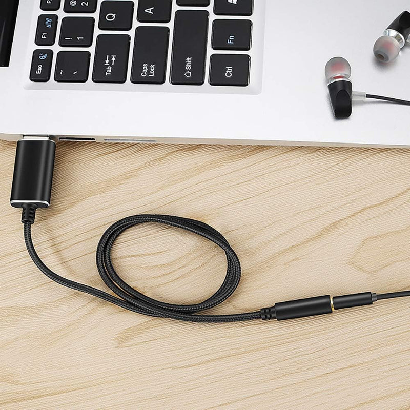 USB to 3.5mm Headphone and Microphone Jack Audio Adapter with 3.5mm Combo Aux Stereo Converter for Headset Mac PS4 PC Laptop Desktops External Sound Card Audio for Windows (100cm, Black) 100cm