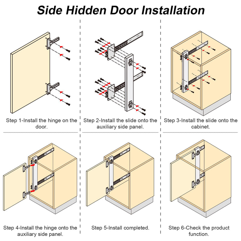 NECILO Cabinet Pocket Door Slides 18 Inch, Sliding Cabinet Pocket Door Hardware, Full Extension Ball Bearing, Space Saving Top/Side Mount for Cabinet Doors Wardrobes Closet Pantry, 1 Pair