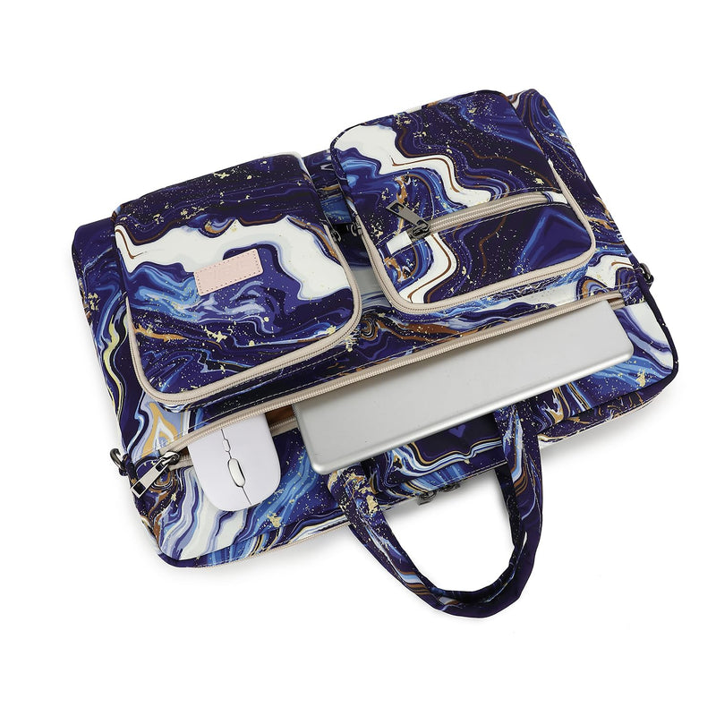 Ezrelia15-15.6 inch Laptop Shoulder Bag, for MacBook Pro 16, Hp Lenovo Dell 14 inch Waterproof Messenger Bag Case Sleeve 15 inch/15.6 inch Blue Marble