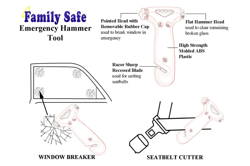 Family Safe 4 Pack Emergency Escape Tool - Seatbelt Cutter Window Breaker