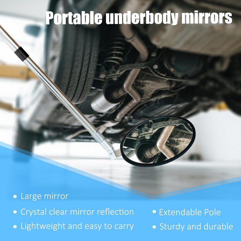 Portable Hand-Held Vehicle Search Telescopic Inspection Mirror for Security Check Under Cars, Truck, Equipment, Over Shelves and Corners 9 inch Round