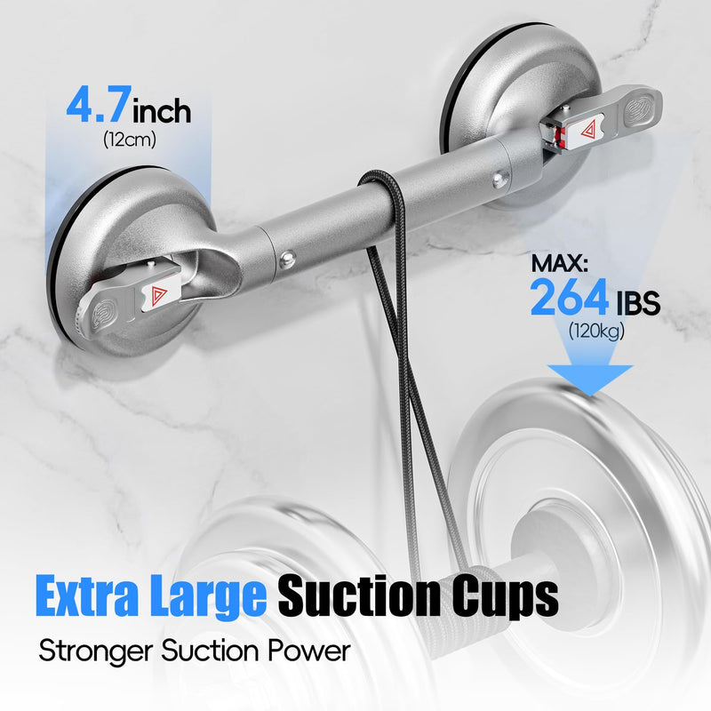 SPECILITE 17 Inch Grab Bars for Bathtubs and Showers, Seniors Handles for Elderly Strong Suction Handicap Safety Handrail for Bathroom Toilet Tiles Glass Gray Silver Gray Silver-1 PC