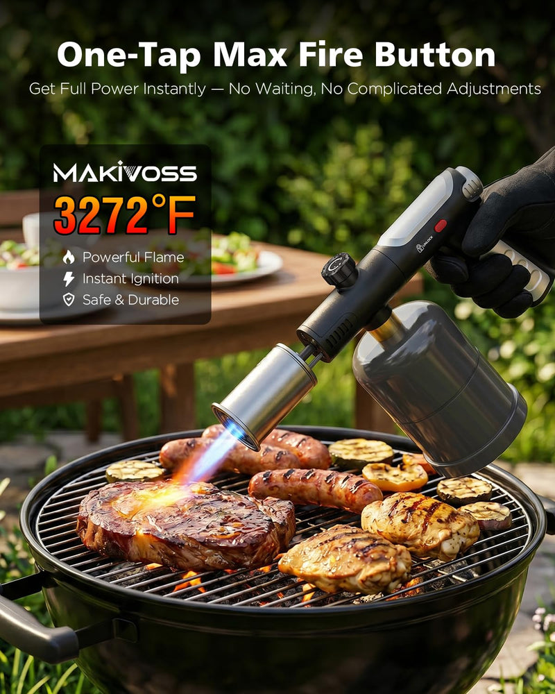 Propane Torch Gun & Weed Burner Torch - Adjustable Flame Thrower Gun with Safety Lock & One-Touch Max Fire, Cooking Blow Torch for Searing, Charcoal Starter, BBQ & Weeding (Tank Not Included)
