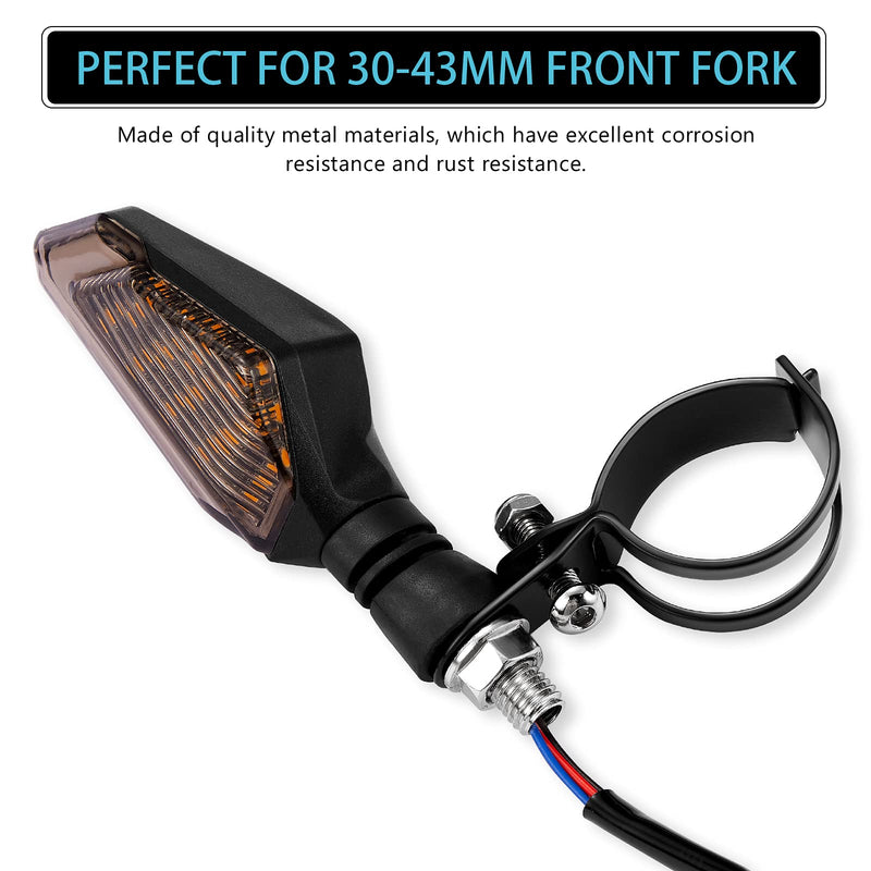 Frienda 2 Pairs Motorcycle Fork Indicator Brackets Metal Motorcycle Turn Signal Mount Brackets Turn Signal Light Indicator Bracket Clamps Black Fork Relocation Clamps, 30-43 mm, Black