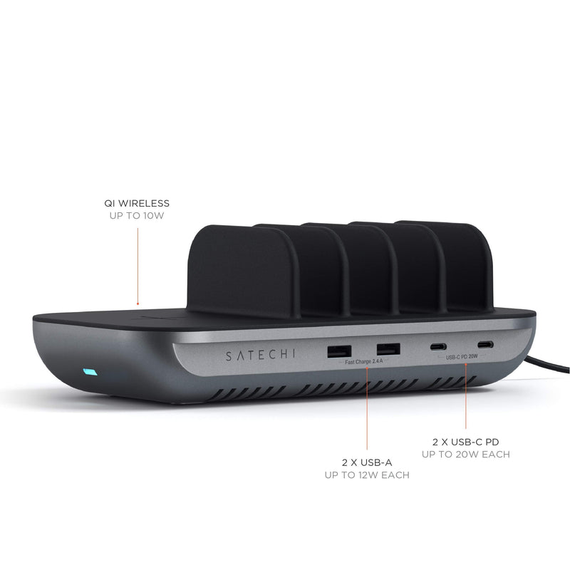 Satechi Multi Device Charging Station with Wireless Charging - for iPad Air/Pro M4/M3/M2/M1, MacBook Air/Pro M4/M3/M2/M1, iPhone 17 to 12 Series, AirPods, AirPods Pro, Apple Watch, and More