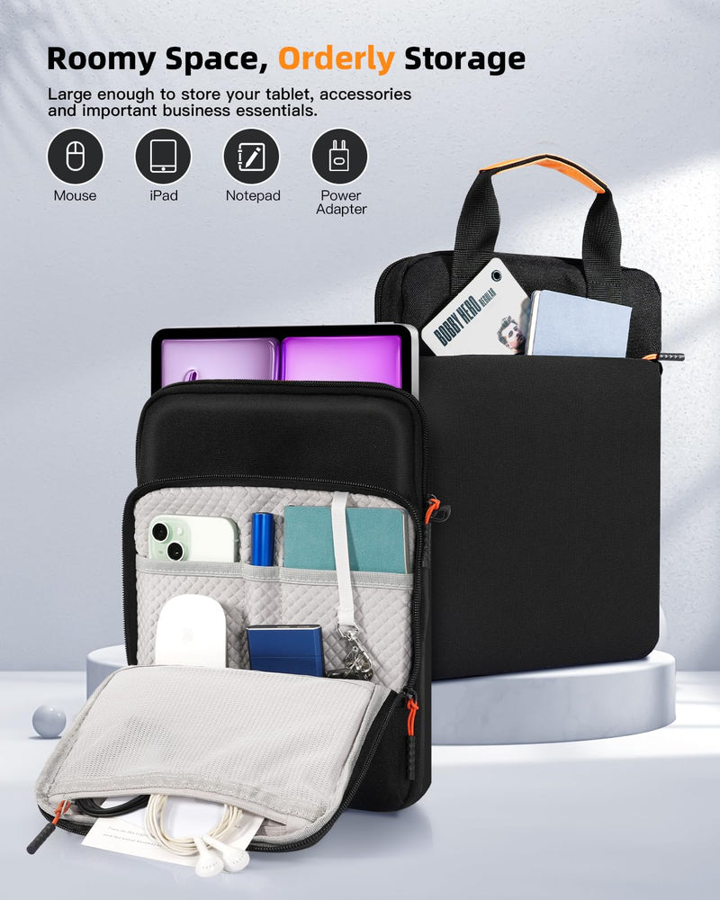 TiMOVO 13 Inch Tablet Shoulder Bag for iPad Air 13 Inch 2024,iPad Pro 13 Inch 2024,iPad Pro 12.9 M2 2022/2021/2020,Galaxy Tab S8+/S9+ 12.4" 2022/2023,360° Protection Tablet Sleeve with Handle, Black