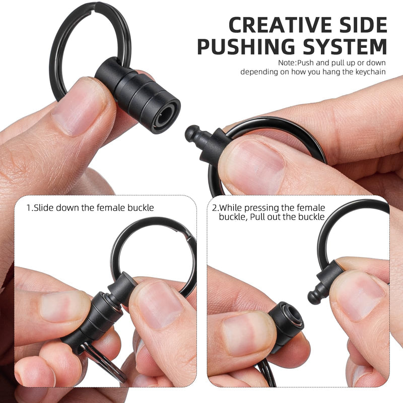 FEGVE Titanium Quick Release Keychain, Small Detachable Swivel Keychain Accessories with 4 Key Rings for Bag, Belt & Car-(Anti-fall/Black-1pcs) Black (1-pack)