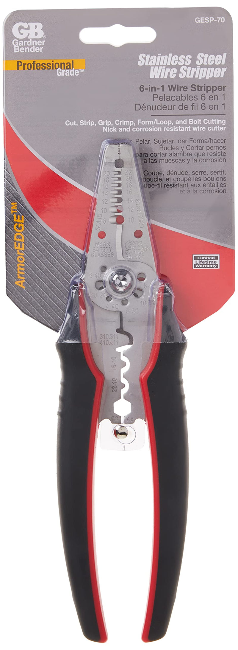 Gardner Bender GESP-70 Professional Grade ArmorEdge 3-in-1 Wire Stripper/Crimper/Cutter, Stainless Steel, 22-10 AWG , Black Stripper & Crimper - Symmetric