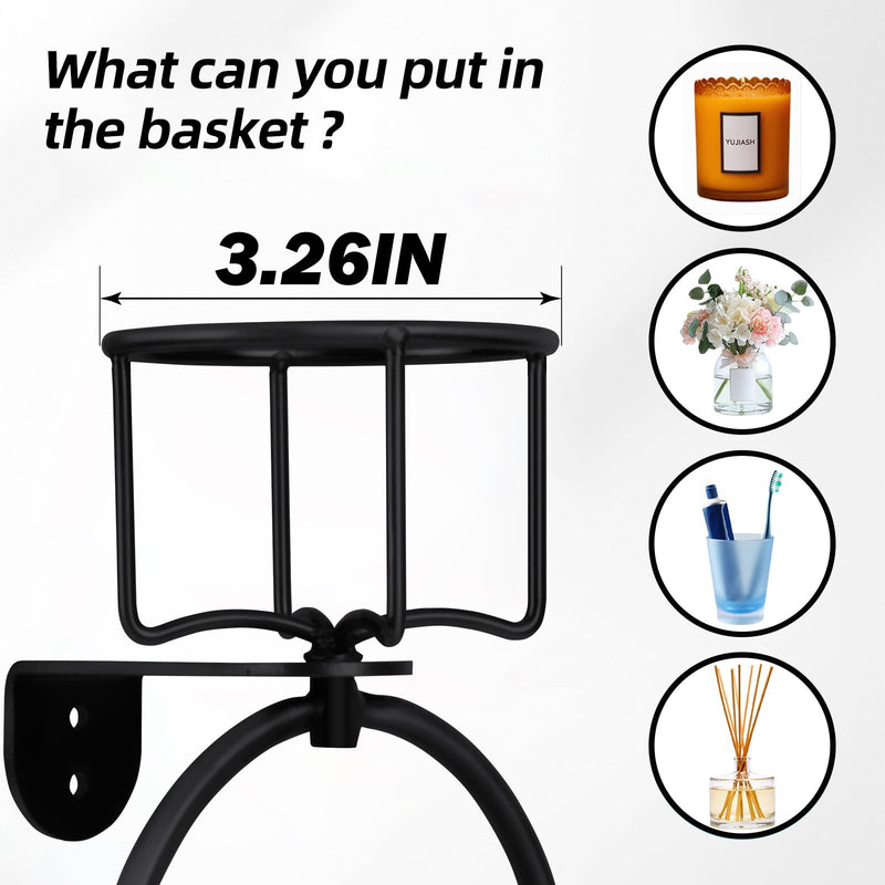 2Pcs Vintage Towel Ring with Candle Holder – Unique Antique Rustic Bathroom Accessories, Towel Holder, Wall-Mounted, Sturdy (Black) Black 2