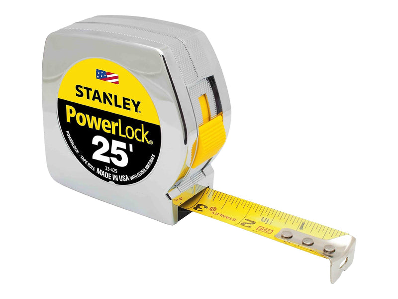 Stanley 33425 Powerlock II Power Return Rule, 1-Inch x 25ft, Chrome ABS/Yellow