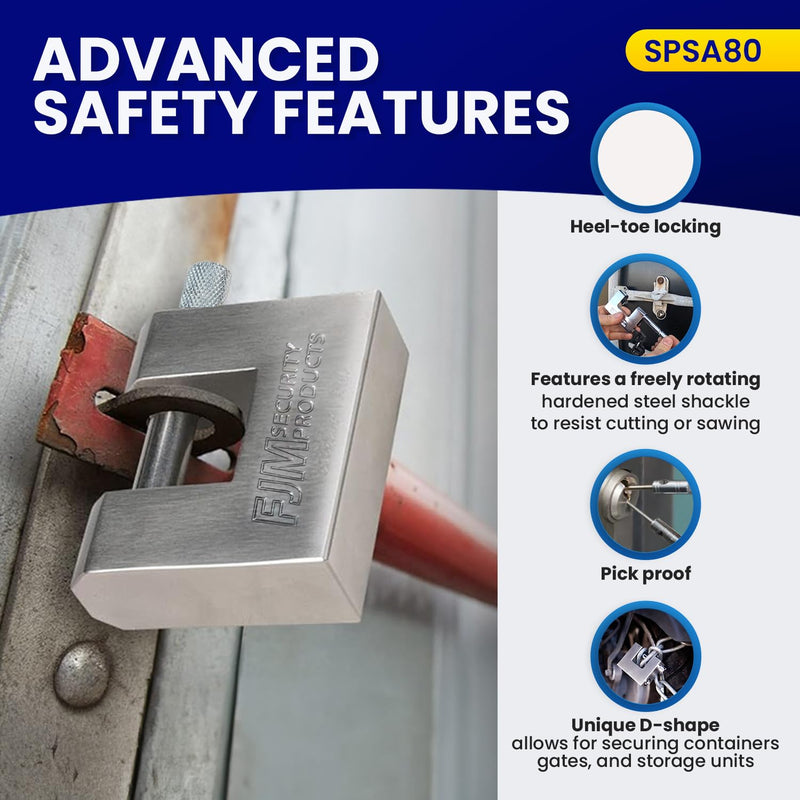 FJM Security SPSA80-KD 3-1/8" Triple Chrome Plated D-Shaped Security Padlock, Keyed Different