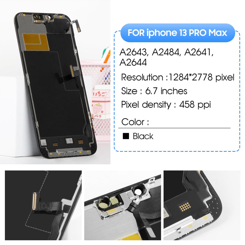 Incell LCD Digitizer Screen Assembly for iPhone 13 Pro Max 6.7 Inch | Complete DIY Repair Kit with Adhesive & Tools, Fits Model A2484 A2641 A2643 A2644 A2645 6.7'' For iPhone 13 Pro Max