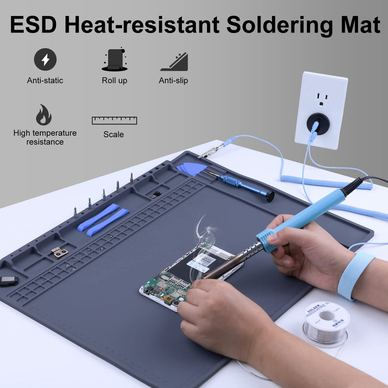Premium Heat Resistant Anti Static Mat for Computer, Laptop, Cellphone Electronics Repair, HPFIX ESD Safe Soldering Mat for for BGA and Gun Soldering Iron, Workbench (17.7" x 13.6") HPESD-003