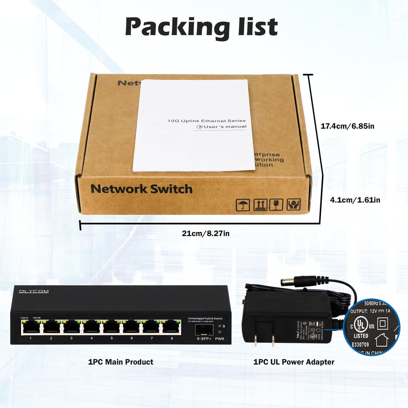 8 Port 2.5G Unmanaged Ethernet Switch 8x2.5GBase-T Ports 1x10G SFP+ Fiber Switch 60Gbps Bandwidth Desktop/Wall Mount Plug and Play Compatible with 100/1000/2500Mbps(9port| 8×2.5G + 1×10G SFP+) 9port| 8×2.5G + 1×10G SFP+