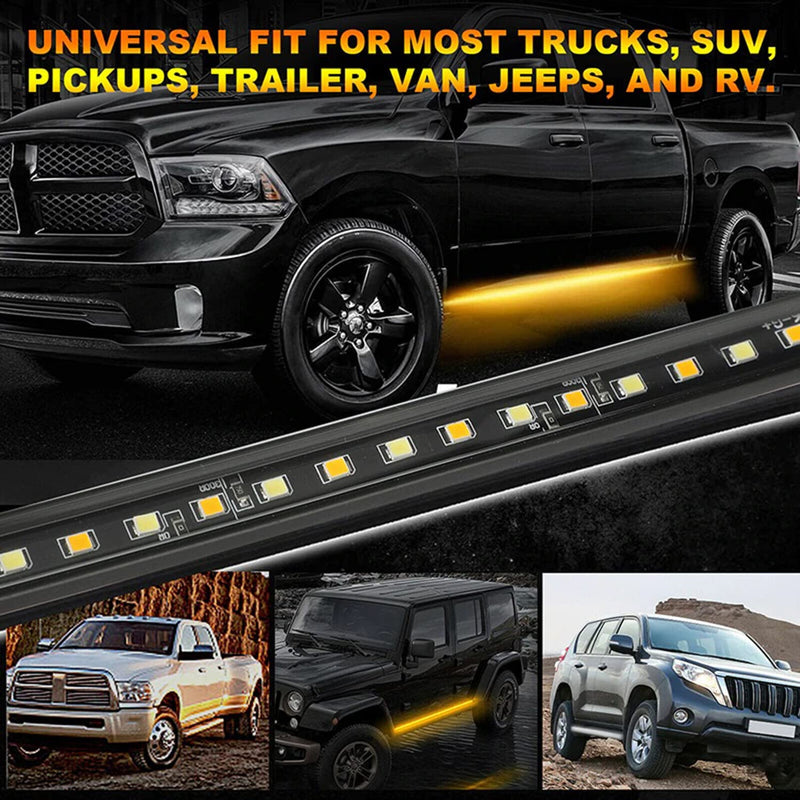 SOCAL-LED LIGHTING 60 Inch Truck LED Running Board Light Amber Side Marker Kit Sequential Turn Signal, White Courtesy Door Lights Extended Crew Cab Led Bar Bed Light Switchback Underglow Strip 60 Inches
