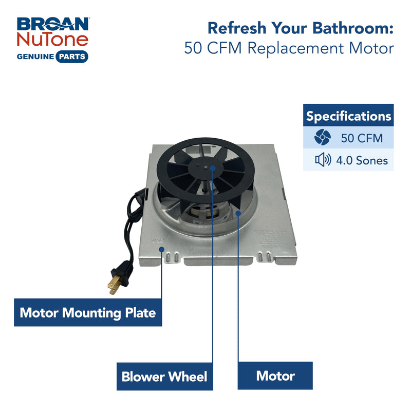 Broan-NuTone Genuine Replacement Motor/Wheel for 50 CFM Bathroom Fans, Fits Select Models 50 CFM Motor Kit - Updated