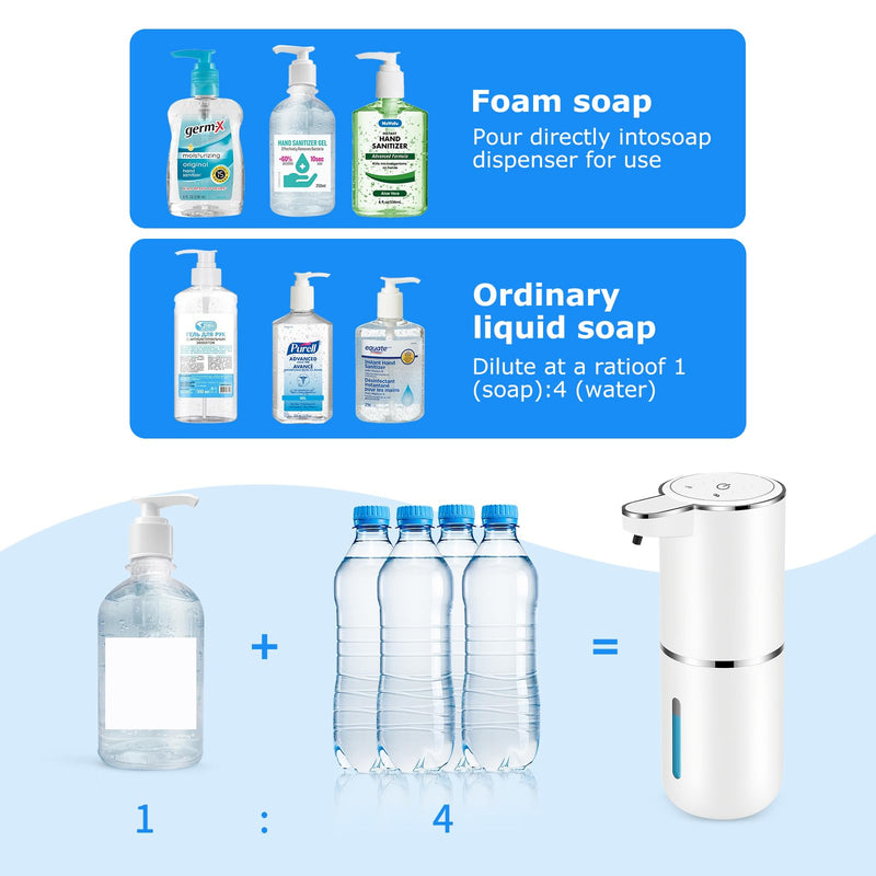 2 Pack Automatic Soap Dispensers,12.8oz/380ml USB Touchless Automatic Foaming Soap Dispenser,Rechargeabled Wall Mounted Smart Soap Dispenser for Bathroom Kitchen Dish Soap White Foam x2