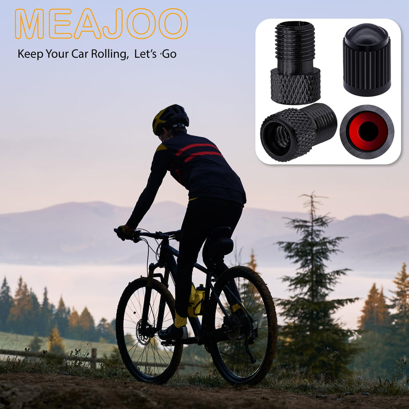 2PCS Presta Valve Adapter, Aluminum Convert Presta to Schrader Adaptor, Inflate Tire Using Standard Pump or Air Compressor for Bikes, 2 x Black Tire Valve Caps(Reticulated Grain Style, Black) 2 pcs + 2 caps 2PCS Black Reticulated Grain Style + 2 Caps