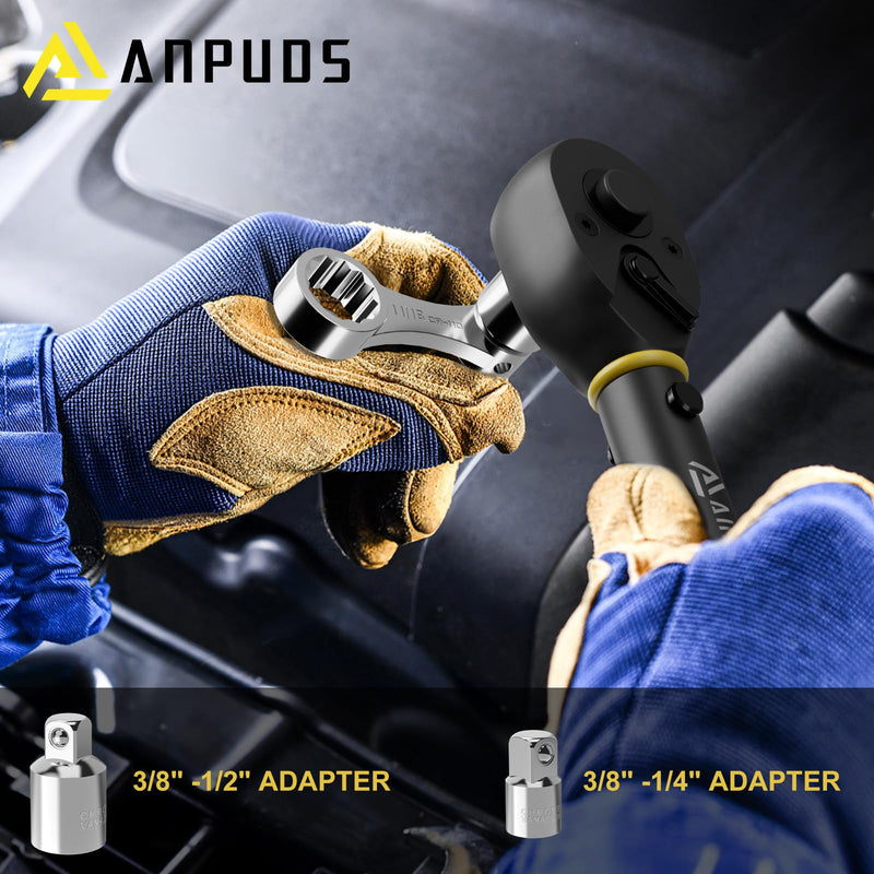 ANPUDS 12 Pcs SAE Torque Adapter Set, 5/16"-7/8", 3/8" 12-Point Extension | Cr-Mo Steel, 1/2''+1/4'' + Bit Adapter, Torque Wrench Adapter, for Engine Bay, Brake, Suspension, Motorcycle & Tight Access SAE 12Pcs