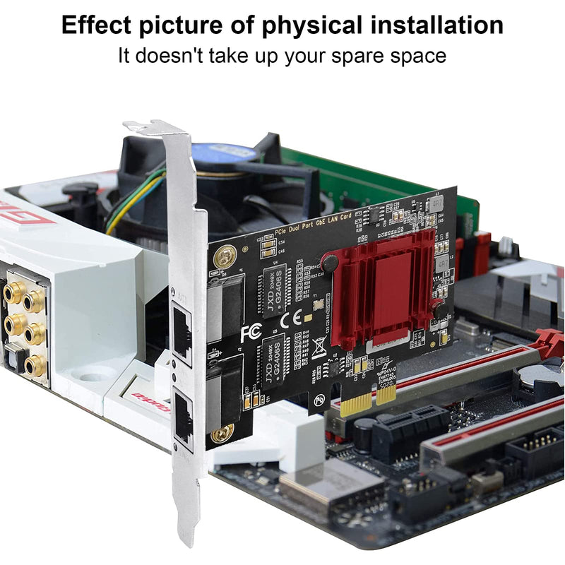 Dual PCIe Gigabit Network Card 1000M PCI Express Ethernet Adapter with Intel 82575/82576 Two Ports LAN NIC Card for Support PXE for Windows/Windows Server/Linux/Freebsd/DOS with Low Profile
