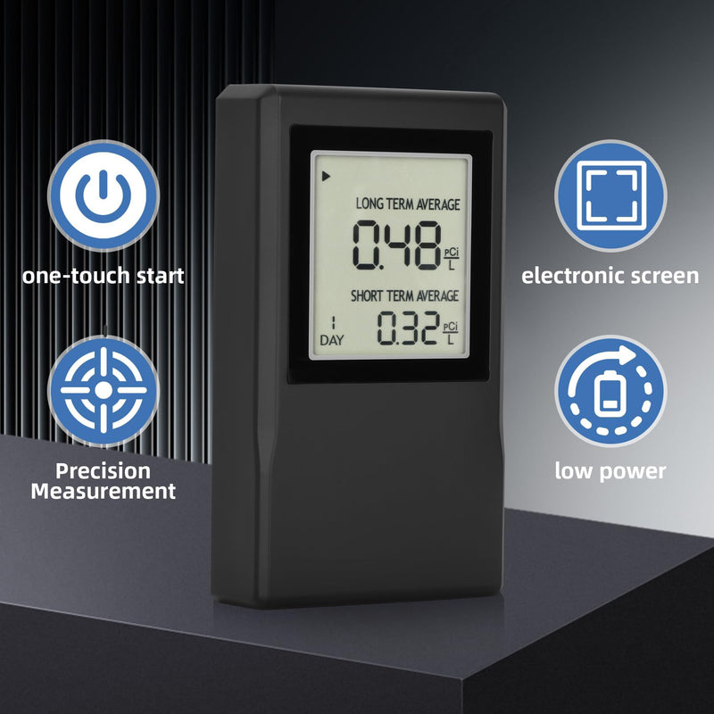 Radon Detector for Home,Accurate Radon Gas Measurement with ±0.1 pCi/L Precision,Real-time Monitoring of Indoor Radon Concentration,Portable Digital Display,Easy Operation,Various Indoor environments Black