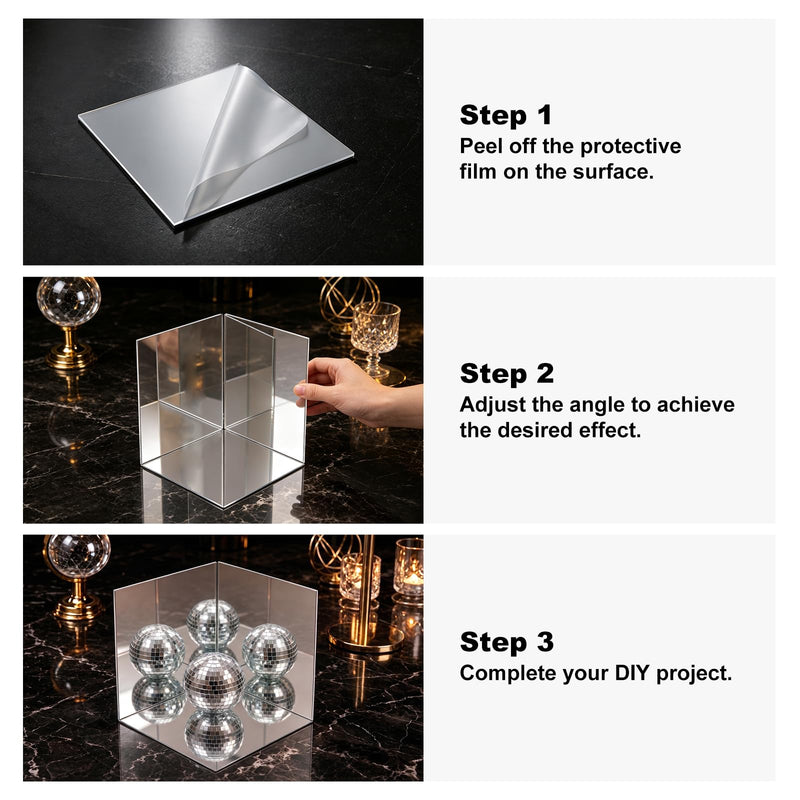 3 Pcs Acrylic Two Way Mirror: 12 x 12 x 0.04 Inch Sheets for Infinity Magic Projects & DIY, 12-Degree Angle of Incidence Reflective Screen