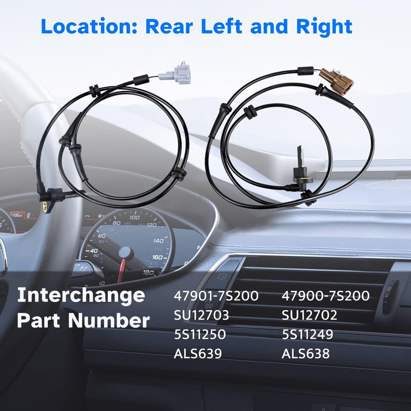 Rear ABS Wheel Speed Sensor Left and Right fit for Nissan Titan 2004 2005 2006 2007 2008 2009 2010 2011, Driver Passenger Side, ALS638 ALS639, 2pcs