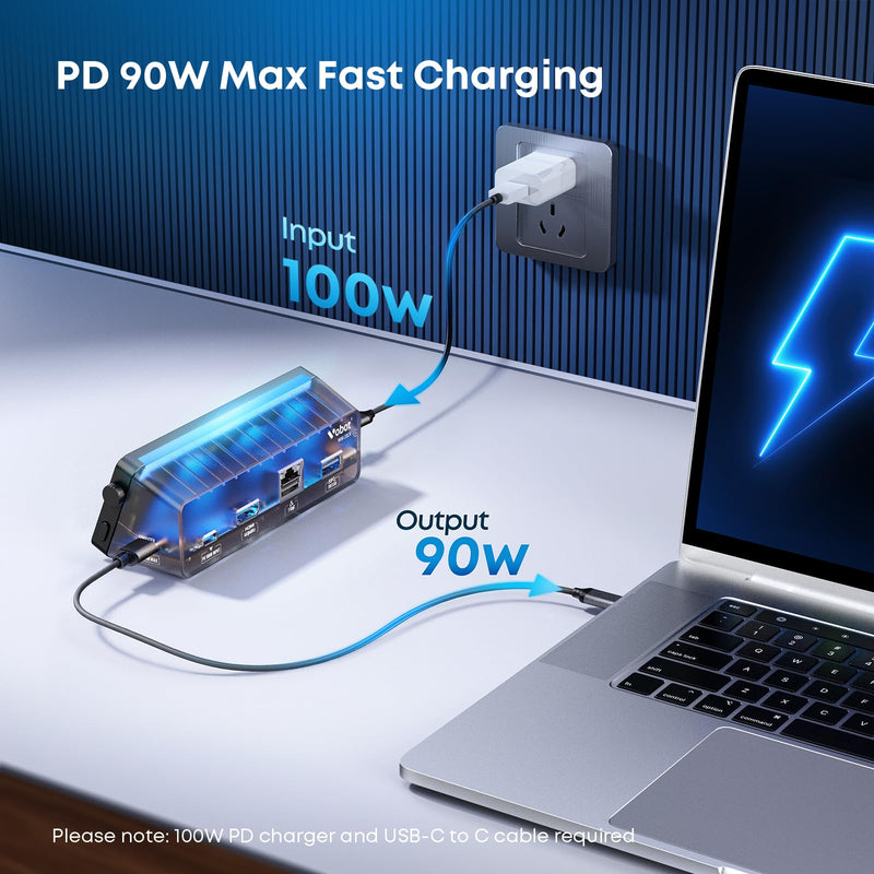 Laptop Docking Station (7-in-1), Docking Station with Screen, Multiple Built-in Apps, USB C Dock with HDMI 4K@60Hz, 90W Max Power Delivery, 1 Gbps Ethernet, USB C Hub for Mac/Dell/HP black grey