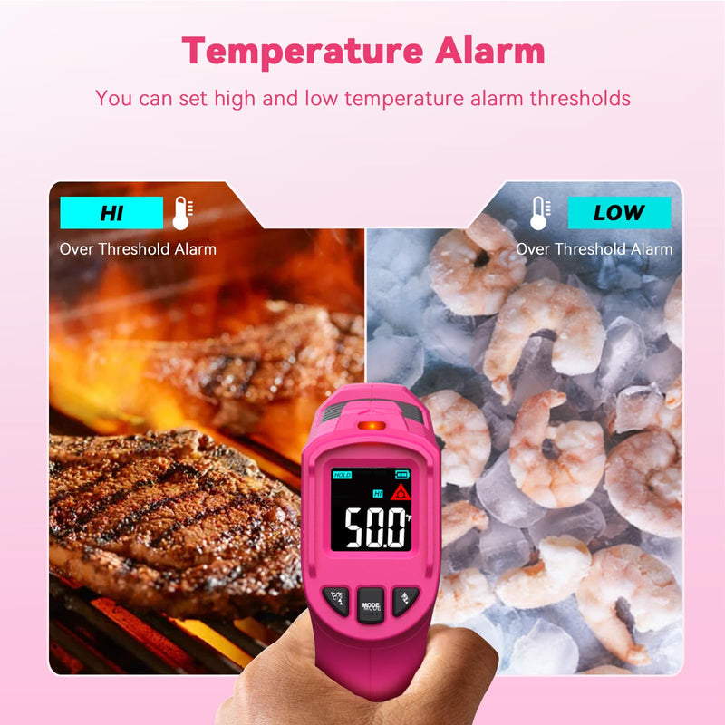 Wintact Laser Infrared Thermometer Gun Pink, -58°F to 1112°F Surface Heat Temperature Gun, Non-Contact Digital Thermometer for Kitchen Cooking Food, Pizza Oven, BBQ, Griddle, Soap Making, HVAC WT313SP