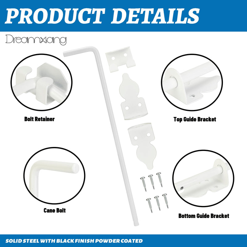 36" Heavy Duty Cane Bolt Gate Drop Rod Hardware Ground Latch for Wood PVC Vinyl Metal Fences Gates, Double Doors, White Solid Steel -2 Pack 2 36 Inch