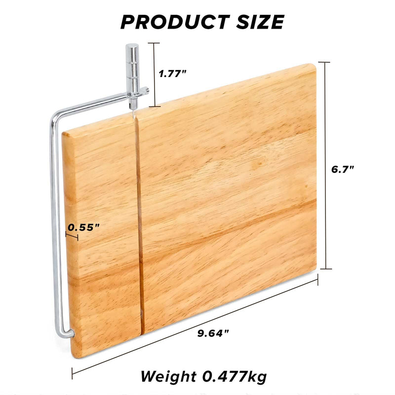 LZMS Wooden Cheese Cutting Board, Cheese Slicer Kit with Replaceable Stainless Steel Cutting Wire, Guillotine for Effortless Block Cheese, Sausage, Ham and Jerky Slicing (Rubberwood) Rubberwood