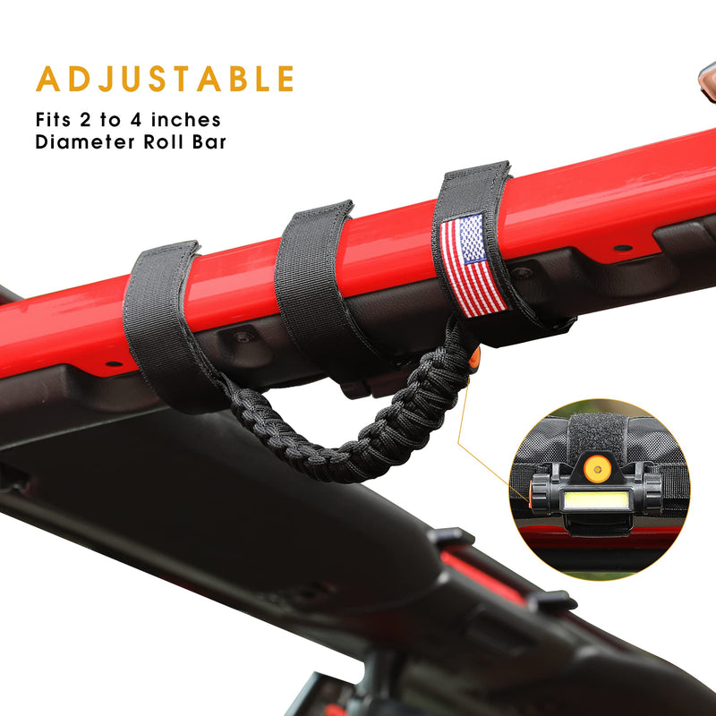 Handles Grab Roll Bar Grab Handles with Light for Jeep Wrangler Accessories TJ JK JL YJ Unlimited Rubicon Sahara 2 Door 4 Door Jeep Gladiator JT, Rechargeable Dome Light, Black, 2 Pack 2 Piece With LED Light