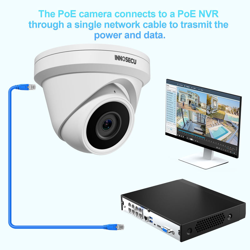 UltraHD 8MP PoE Camera, Security IP Dome Camera Outdoor Indoor, IP67, Built-in Mic, 2.8mm Lens Wide Angle 110°, Night Vision 100ft, Face Detection, Human&Vehicle Detection, IND8BR93A 8MP WHITE