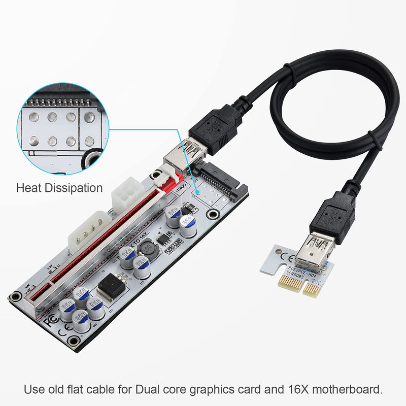 Mining Riser Card,PCI-E 1X to 16X Adapter Card,with 0.6 m USB 3.0 Extension Cable,6PIN / 4PIN / SATA Interface, for Bitcoin, Crypto Mining Ethereum Mining ETH (VER010-X,1 Pack) 1 Pack-VER010-X