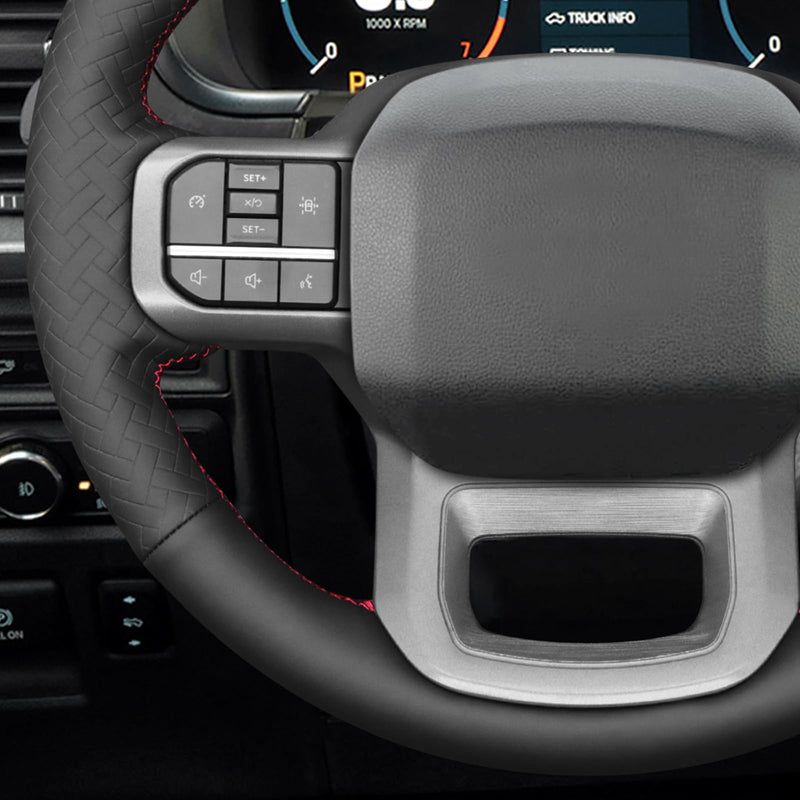 MEWANT DIY Black Smooth Woven Embossed Faux Leather Steering Wheel Cover for Ford F150 Lightning F350 2024 Expedition Black Smooth&Woven Embossed Faux Leather