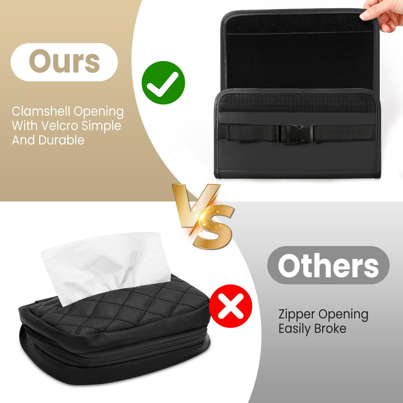 Car Tissue Holder, WHHMK Tissue Box Cover Keep Car Tidy, Premium PU Leather Backseat Napkin Rectangle Organizer, Extra Large Tissue Box Storage in Car Fits for 100-150 Regular Size Tissues, Black
