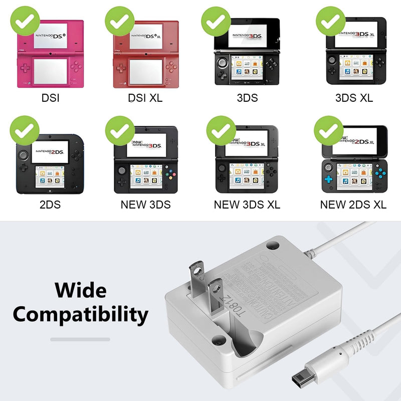 3DS Charger Compatible with Nintendo 3DS/ DSi/DSi XL/ 2DS/ 2DS XL/New 3DS 100-240V Wall Plug Adapter