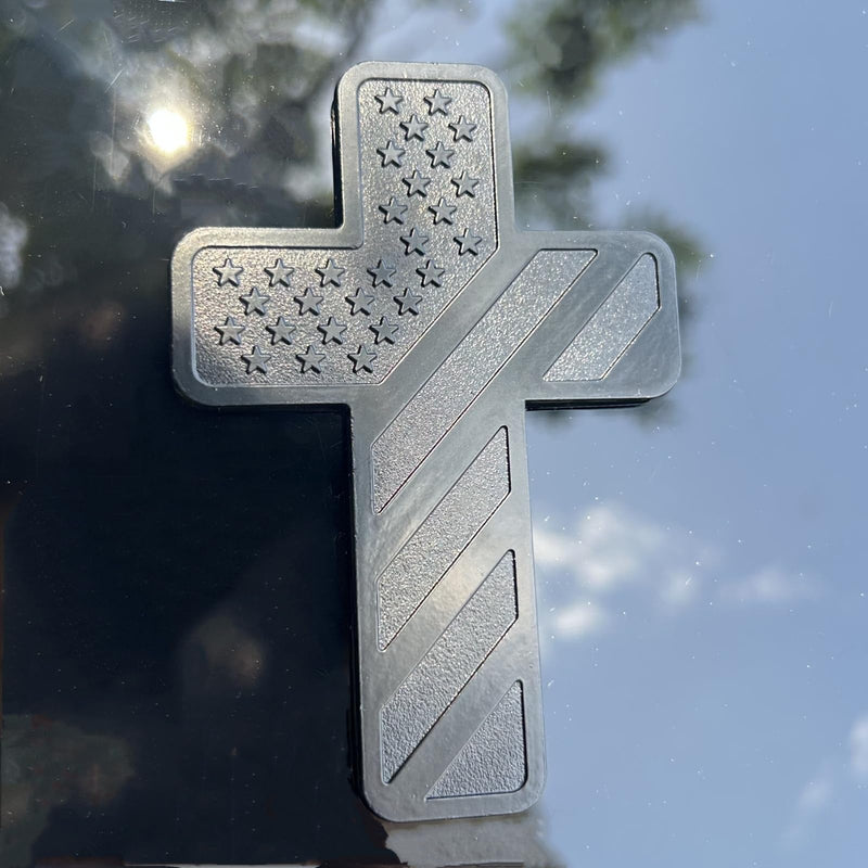 Cross Christian Car Emblem – Patriotic USA Flag Zinc Alloy 3D Badge with 3M Adhesive – Cross Decal for Car, Truck, Window, Door, Toolbox, or Home Decor (Matte Black) Matte Black
